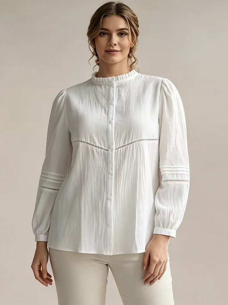 Winter Clothing For Plus Size Women - Chemise Blouse Blanche Élégante Grande Taille